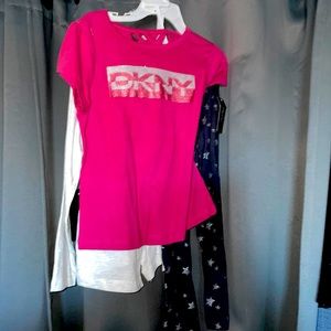 NWT 3T DKNY 3 Piece Toddler Girl set with 2 shirts and 1 pant